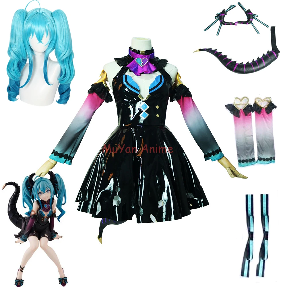 Виртуальный певец Вокалоид Маленький Дьявол Мику косплей костюм парик платье