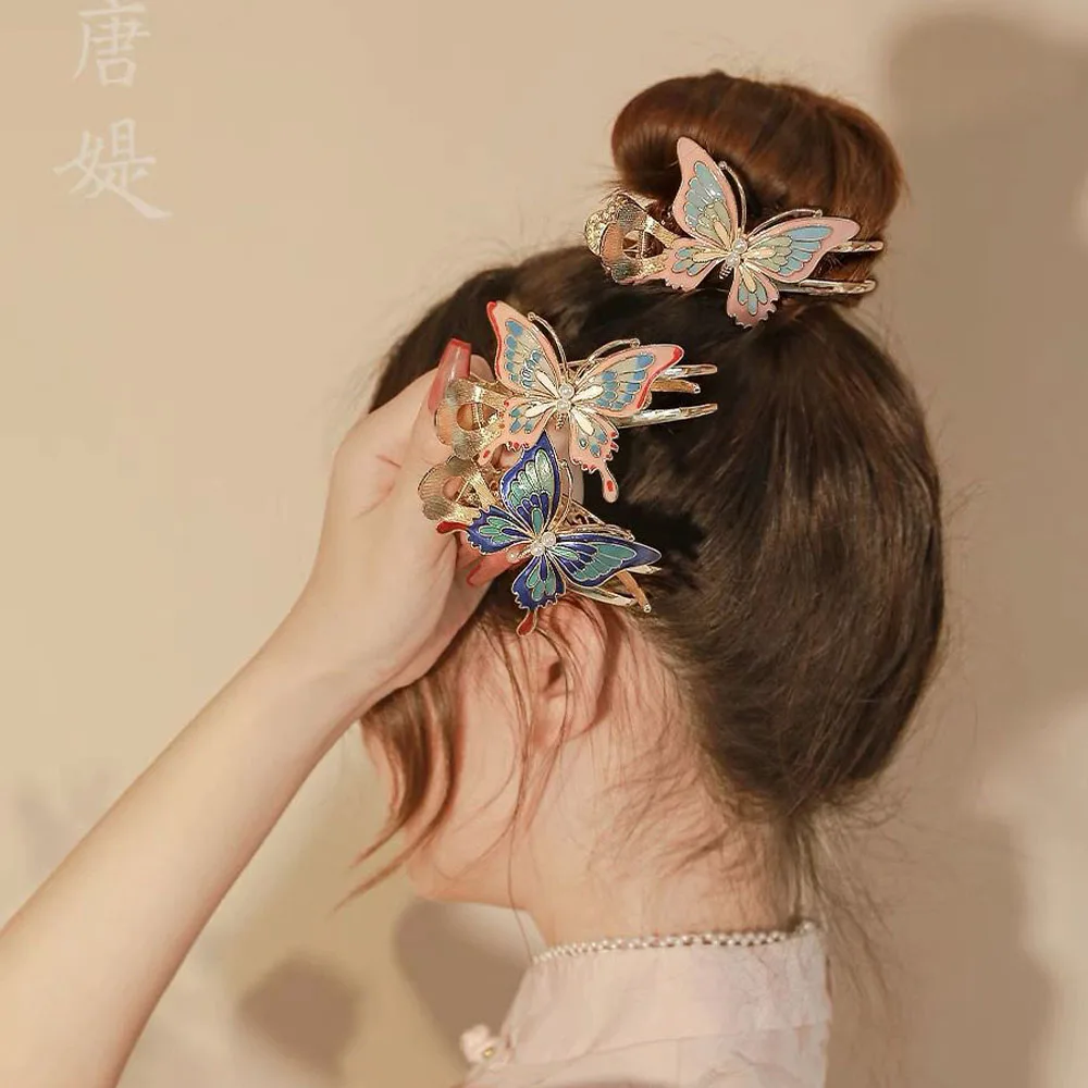 

Заколка для волос с бабочкой женская, крашеный в китайском стиле ретро, зажим для хвоста, аксессуар на голову