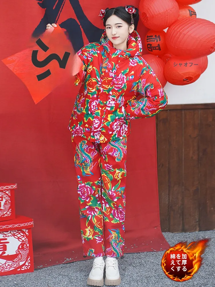 Northeast Big Flower Cotton-Padded Jacket Winter 2024 New Chinese Ethnic Sle Improved Thickened Cotton Added Hood Cotton-pa...