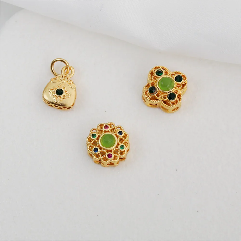 

18 karat gold matte gold skeleton zircon round flat beads bag loose beads diy spacer beads bracelet necklace accessories