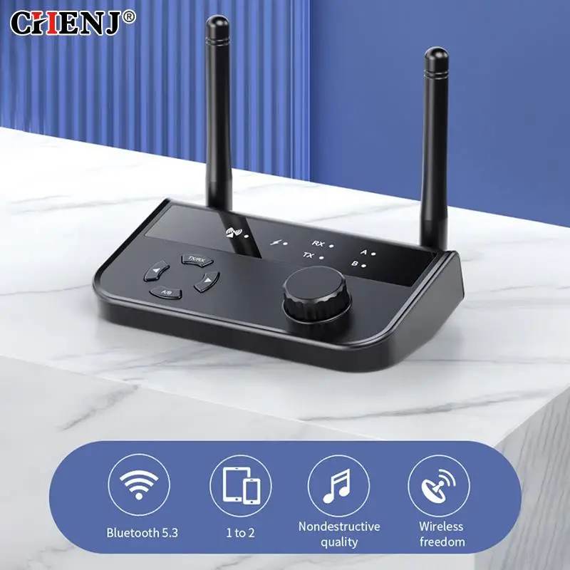 

Multipoint Bluetooth 5.3 Audio Transmitter Receiver 3.5mm AUX 2 RCA Stereo Music Wireless Adapter 2-IN-1 For Car TV PC Speakers
