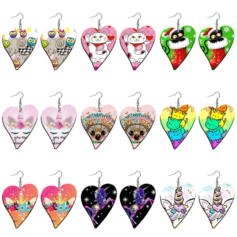 

Creative Horse Pattern Acrylic Heart Drop Earrings For Women Stainless Steel Piercing Ear Hooks Jewelry Girls' Gift Z2130