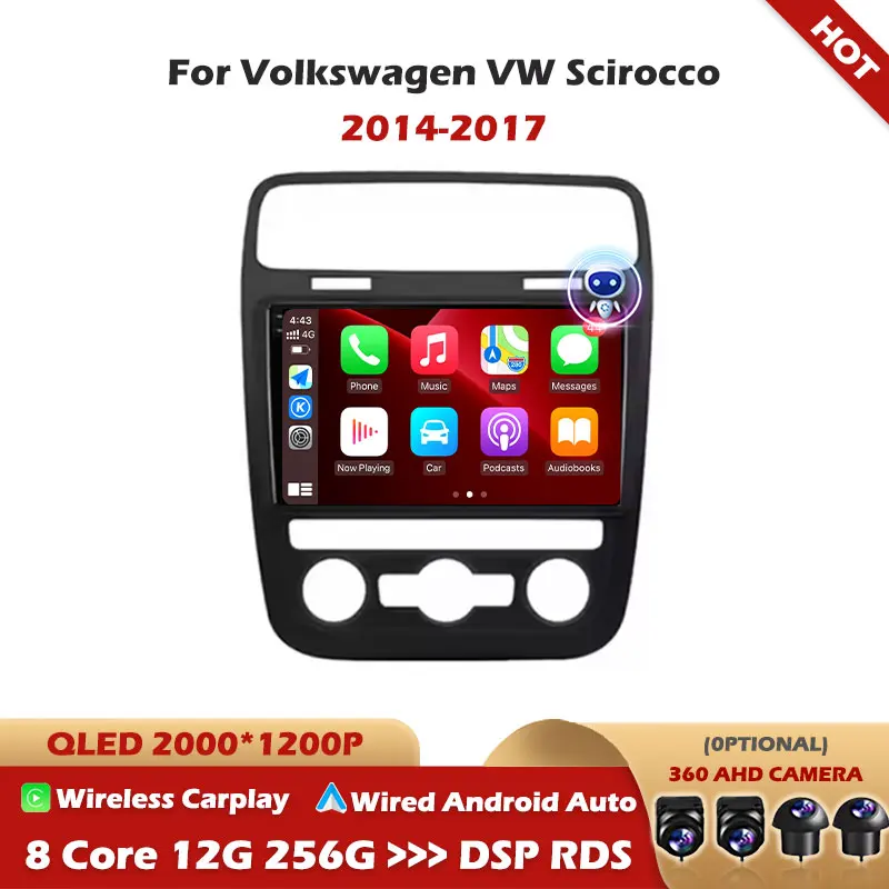 Фото Для Volkswagen VW Scirocco 2014-2017 Android Auto QLED 9 дюймов Multimedi автомобильный радиоприемник GPS видеоплеер навигация 4G WIFI BT головное устройство №1