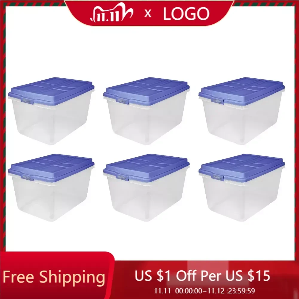 

72 Qt. Clear Plastic Storage Bin With Blue HI-RISE Lid 6 Pack Free Shipping Boxes for Storage Camping Box Organizer Bedroom Home