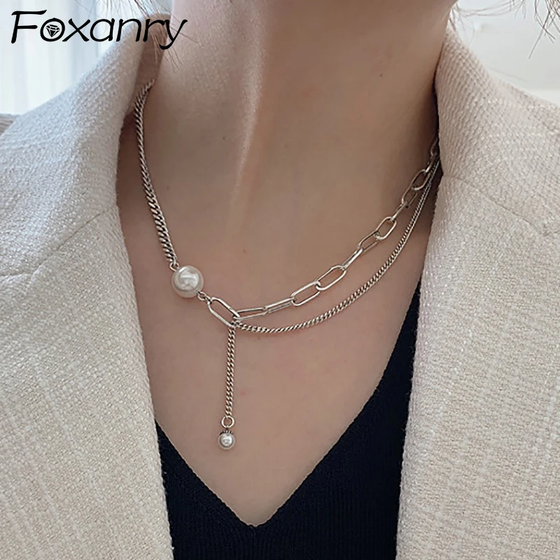 

Женское Двухслойное ожерелье FOXANRY, вечерние жемчугом
