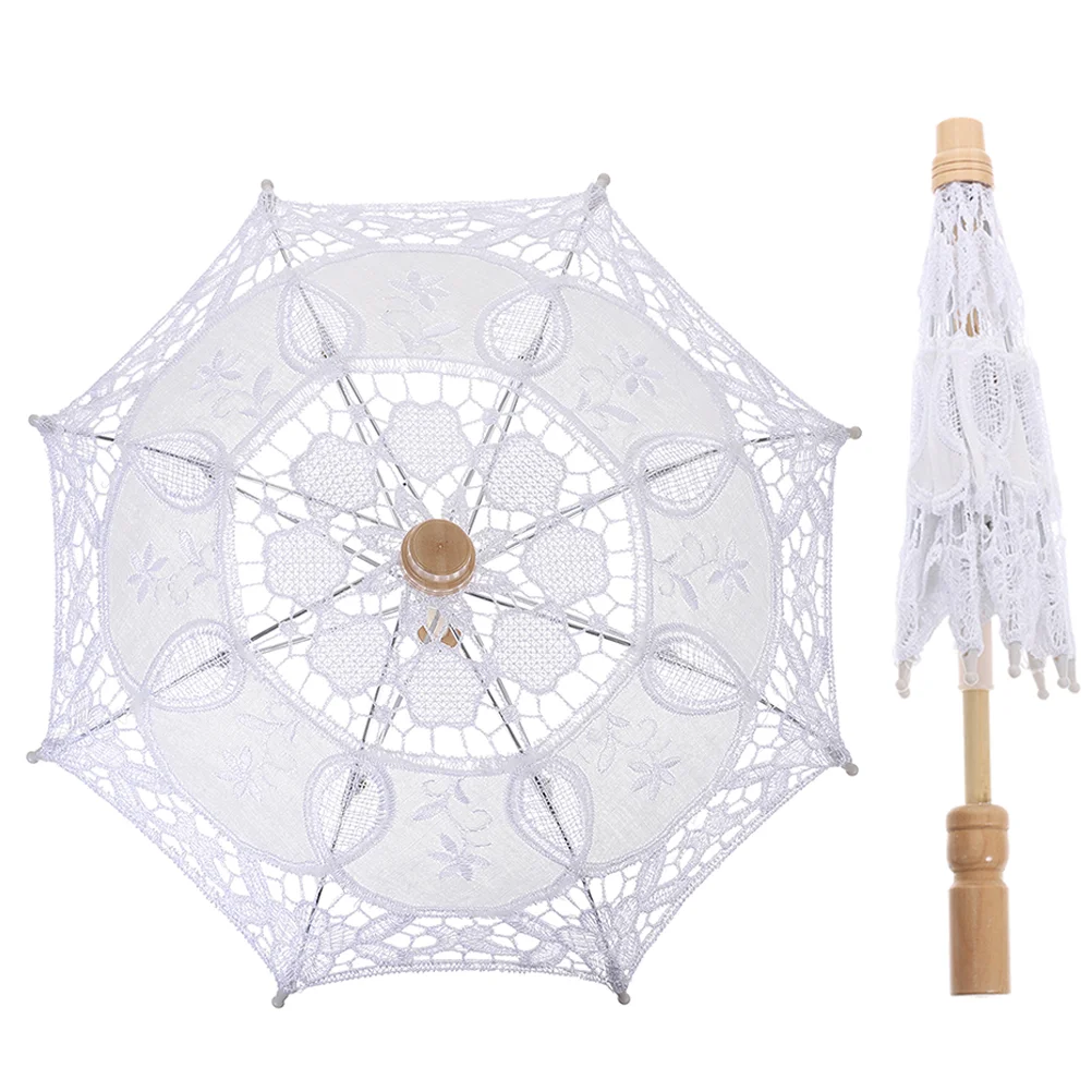 

2 Pcs Wedding Umbrellas Bridal Veil Parasol White Decorations Photography Prop Lace Bride Tea Party