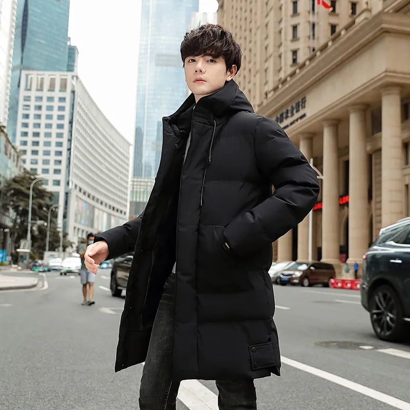 

Мужское хлопковое пальто средней длины, утепленная куртка с капюшоном, модный Свободный дышащий костюм для походов и скалолазания, Корейская версия, зима