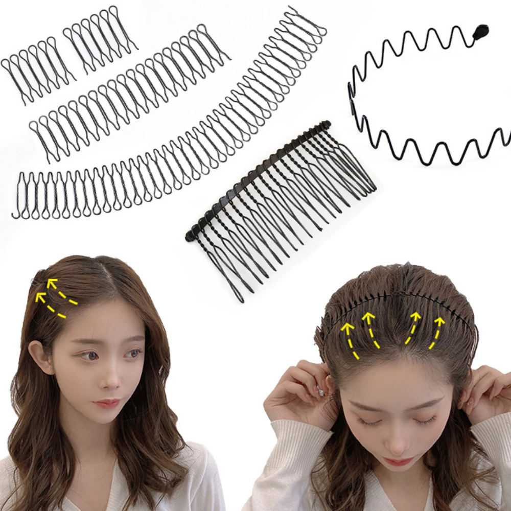 

Women Invisible Broken Hair Hairpin Adult Tiara Tools Roll Curve Needle Bangs Fixed Insert Comb Professional Styling Accessories