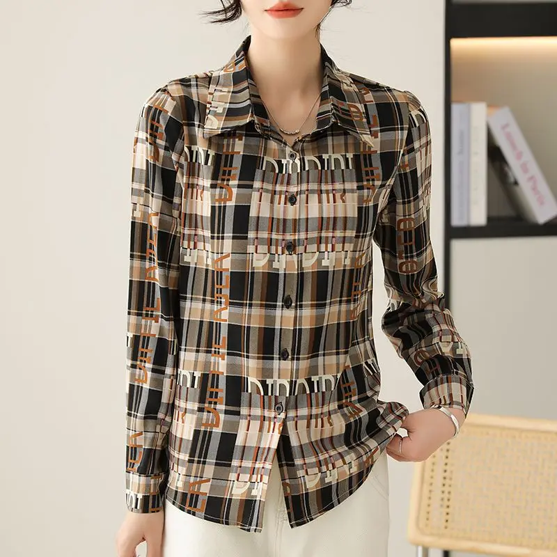 Рубашка Qianniao в клетку Женская с длинным рукавом Новинка весна лето осень 2024