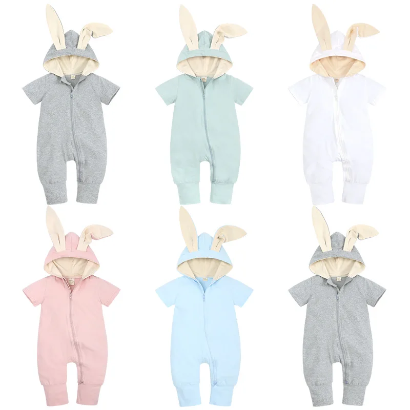 2022 Summer Newborn Cotton Clothes Rabbit Shape Baby Onesie Boys Girls Short Sleeve Kids Romper Zipper Pants Dropshipping