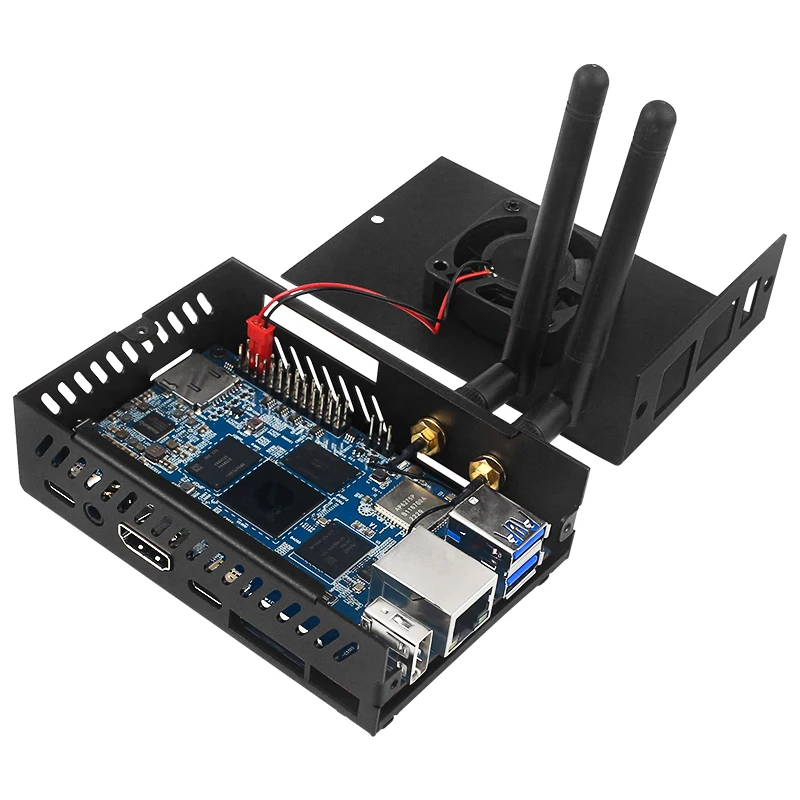 Оранжевый Pi 5B металлический телефон с вентилятором для активного охлаждения