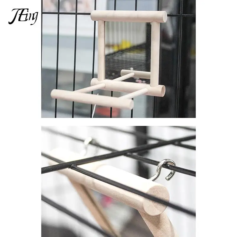 

1pc Pet Bird Mirror Wooden Play Toy With Perch For Parrot Budgies Parakeet Cockatiel Conure Finch Lovebird Birds Accessoires