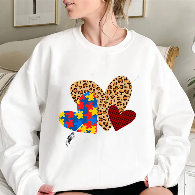 

Autism Awareness Leopard Heartbeat Graphic Hoodie Autism Awareness Winter Women Kawaii Clothes Aesthetic Streetwear Pullover Top