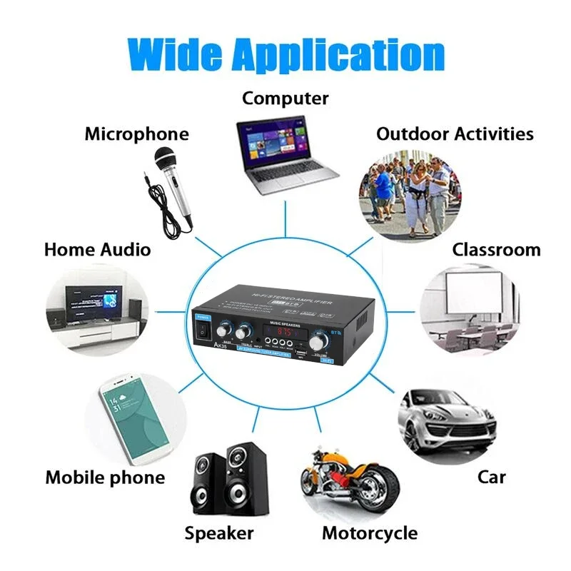 AK35 800 Вт домашние автомобильные усилители 2-канальный Bluetooth 5 0 объемный звук FM USB