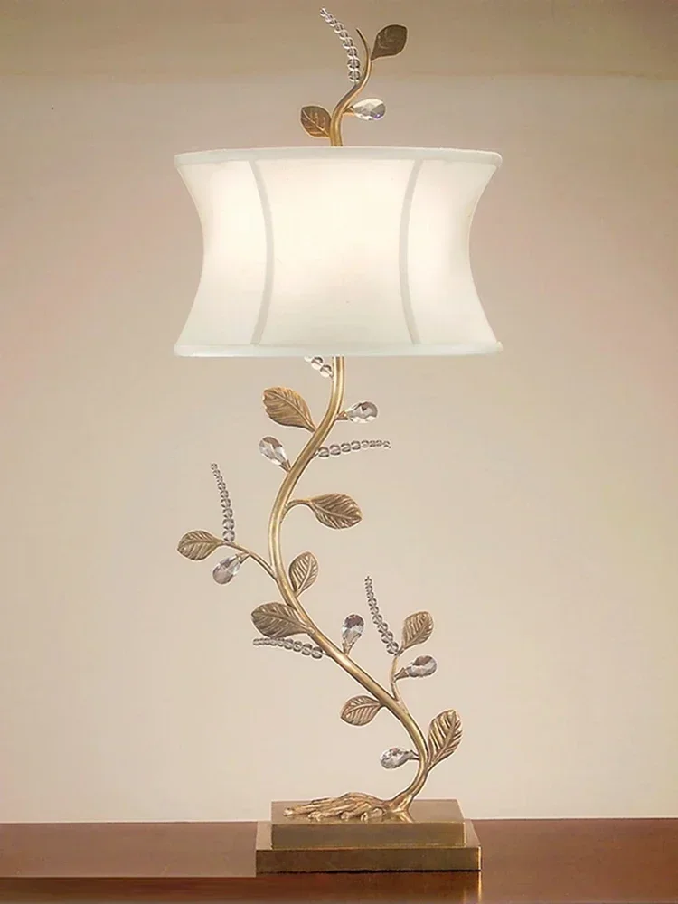 Полностью Медная настольная лампа с хрустальными листьями романтическая