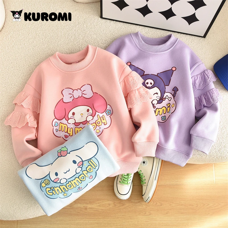 

Sanrio Children My Melody Plus Velvet Hoodie Two Fake Pieces Anime Figure Winter Keep Warm Jacket Kids Girl Cartoon Sweet Kawaii