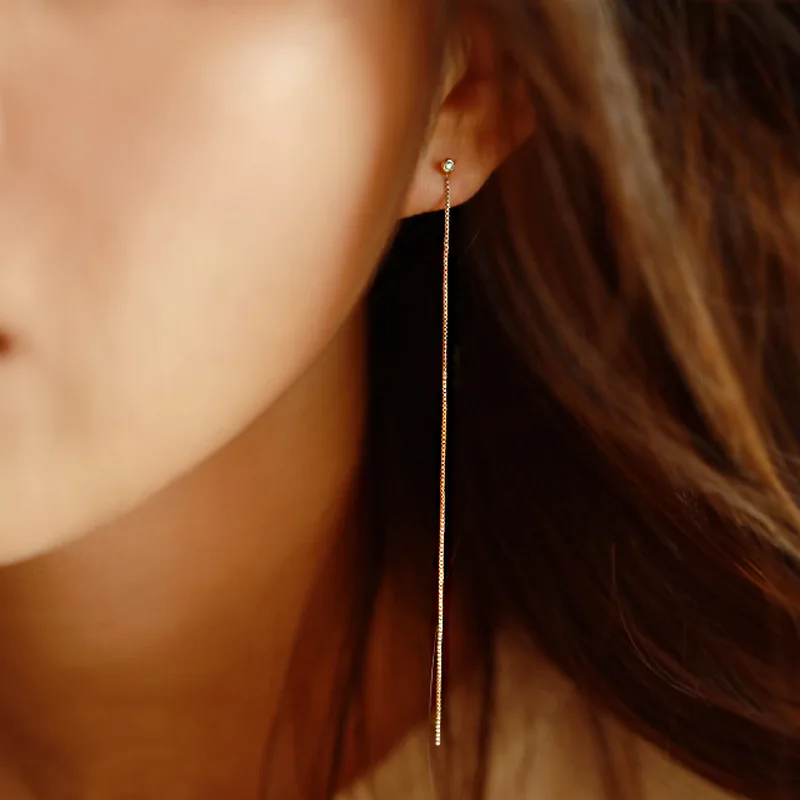 

925 Sterling Silver Fashion Single Zircon Long Tassel Ear Wire Earring for Women Beautiful Wedding Party Jewelry Accessories