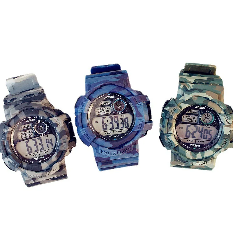 Children's electronic watch students' simple camouflage sports waterproof electronic watch enlarge
