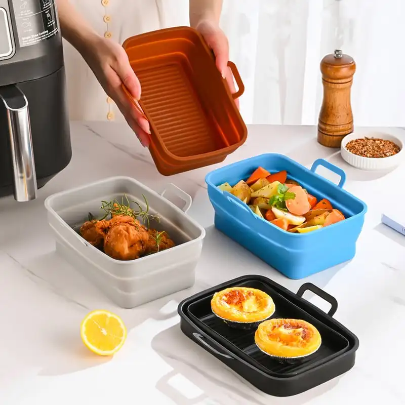 

Air Fryers Oven Baking Tray Fried Chicken Basket Mat AirFryer Silicone Pot Rectangle Replacemen Grill Pan air fryer Accessories