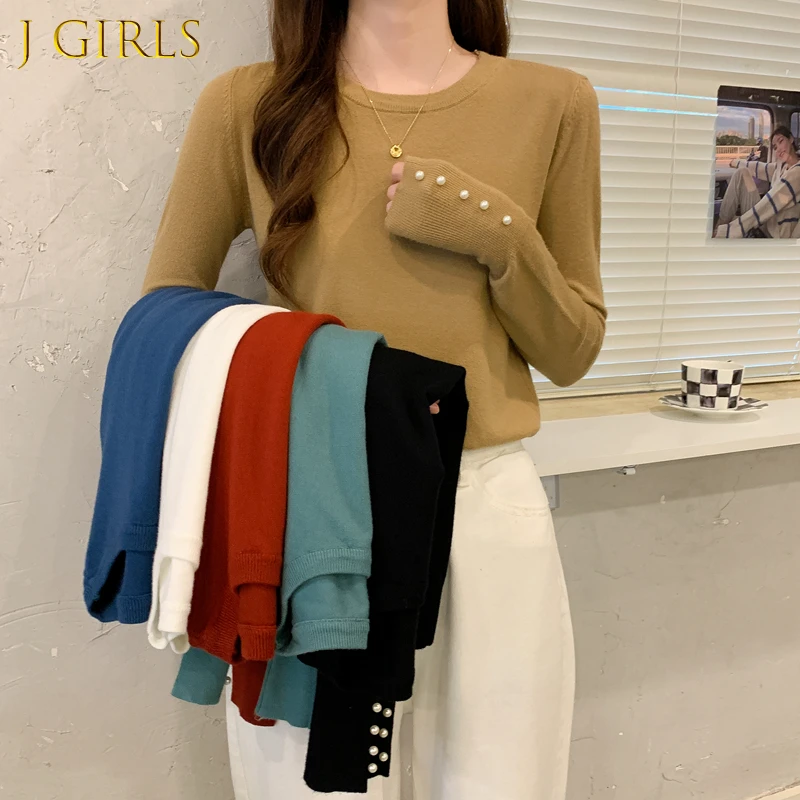 

Long Sleeve T-shirts Women O-neck Solid Embroidered Flares Design Spring Knitted Tops Femme Casual Daily All-match Classic New