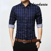 2022 mens plaid cotton dress shirts male high quality long sleeve slim fit business casual plus size landuxiu