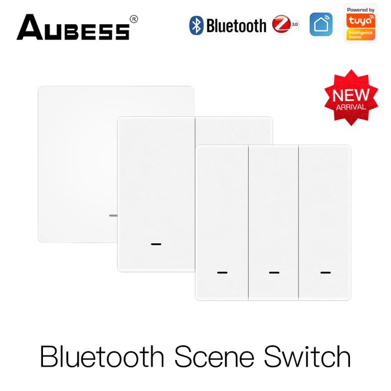 

Беспроводной переключатель Aubess Tuya ZigBee, передатчик с поддержкой Bluetooth, на батарейках, с приложением Smart Life, 1/2/3 клавиш