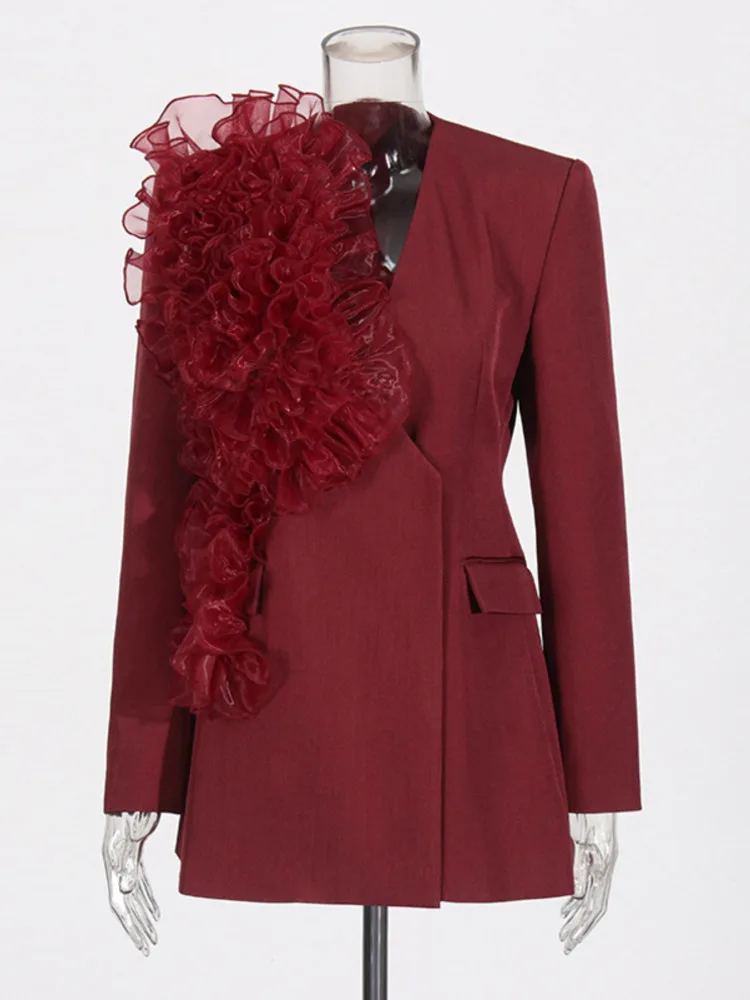 ZMEENNA сетчатые трехмерные цветочные оборки однотонные женские пиджаки осень-зима