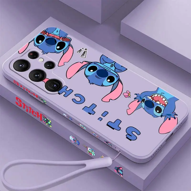 

Lilo Stitch Disney Anime Cute Phone Case For Samsung Galaxy S23 S22 S21 S20 FE S10 Ultra Plus Lite 5G Liquid Left Rope Cover