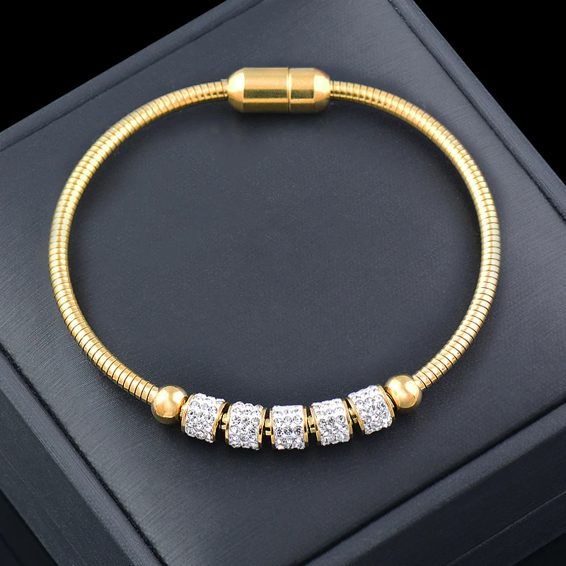 

SINLEERY 316L Stainless Steel Gold Color Bracelet For Women Rhinestone Accessories Party Jewelry Bracelets on hand SL543 SSB