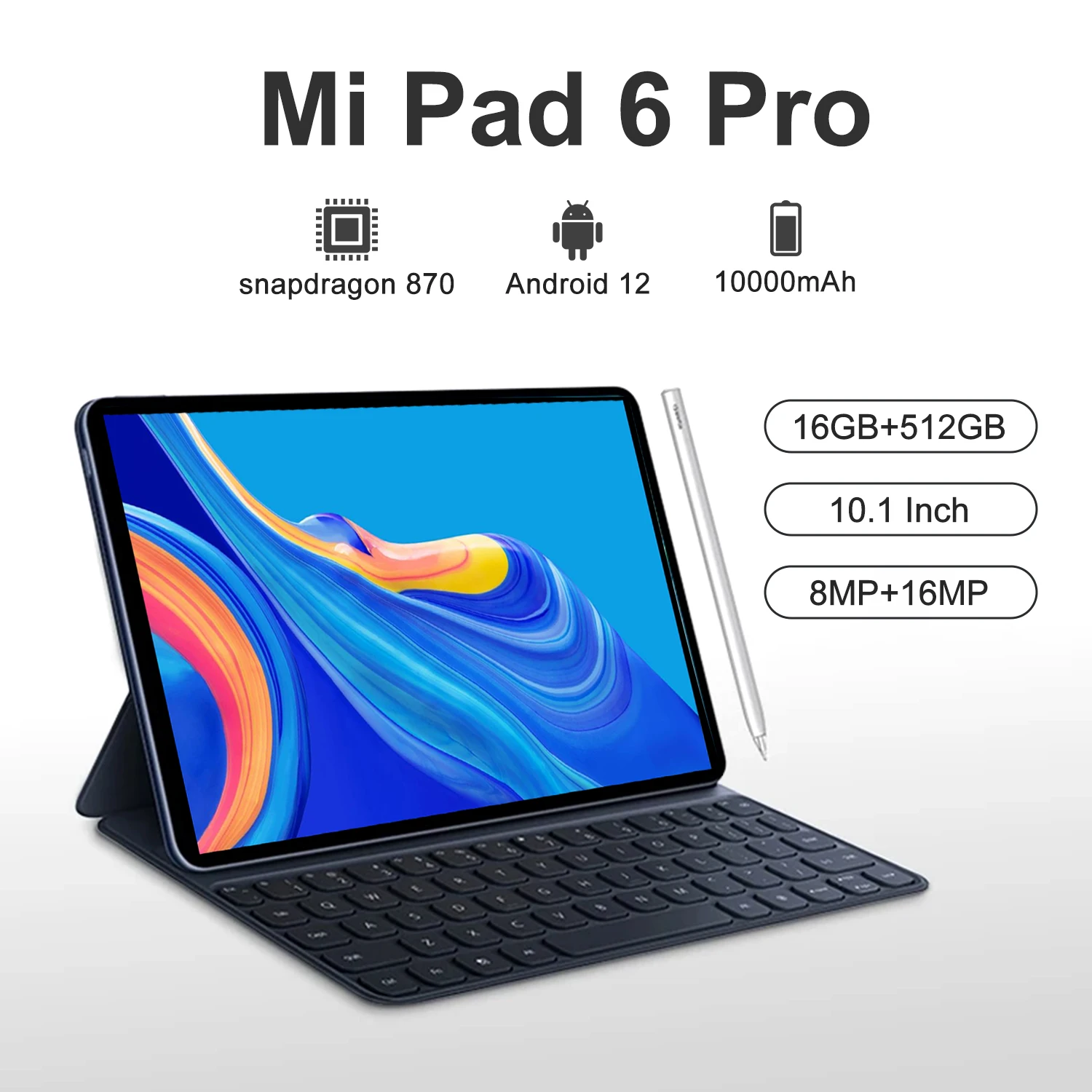 

Новый планшет Android Mi Pad 6 Pro, 10,1 дюймов, HD 16 ГБ + 512 ГБ