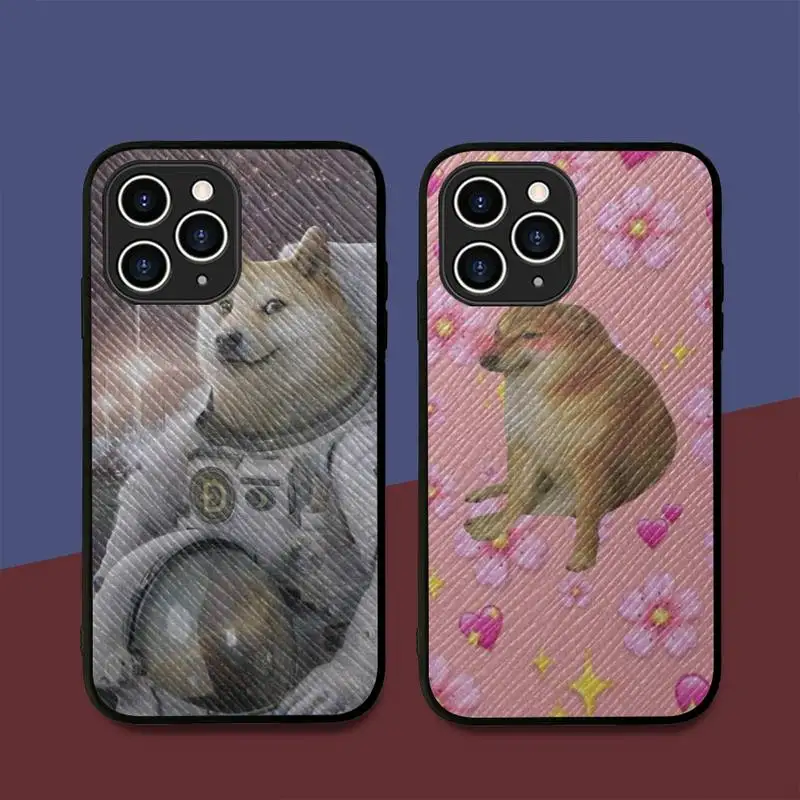 

FHNBLJ Cheems Doge Phone Case Hard Leather Case for iPhone 11 12 13 Mini Pro Max 8 7 Plus SE 2020 X XR XS Coque