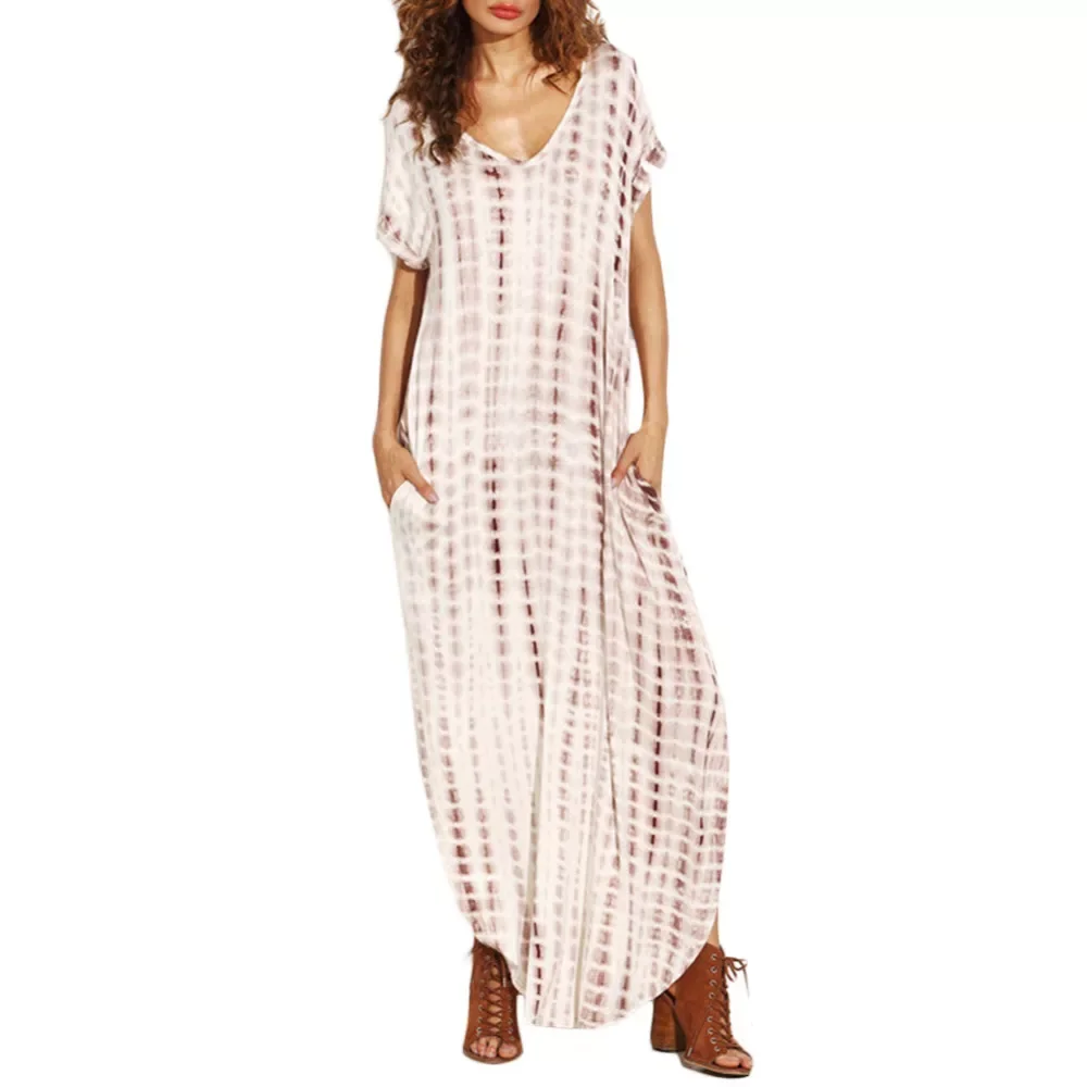 

Women Hot Fashion Sexy Deep V-Neck Short Sleeve Stripe Print A Line Stripe Dress Vestidos Women Dress Clothes