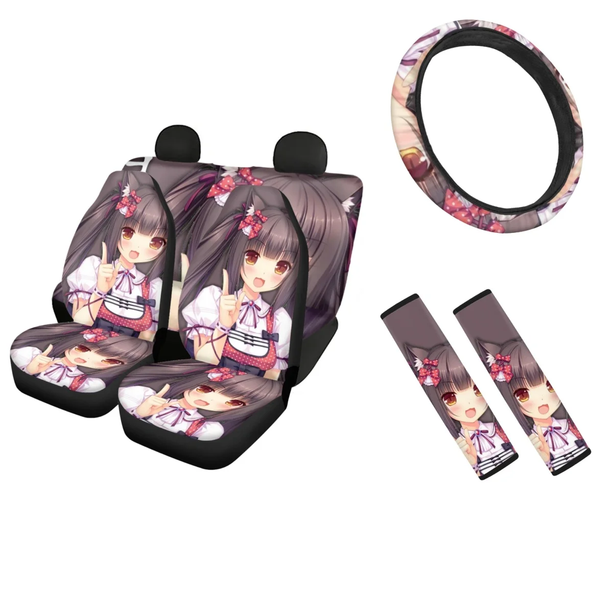 

Чехлы на автомобильные сиденья Nekopara с аниме-рисунком, нескользящий чехол на руль, автомобильные аксессуары для грузовых седанов, плечевые накладки