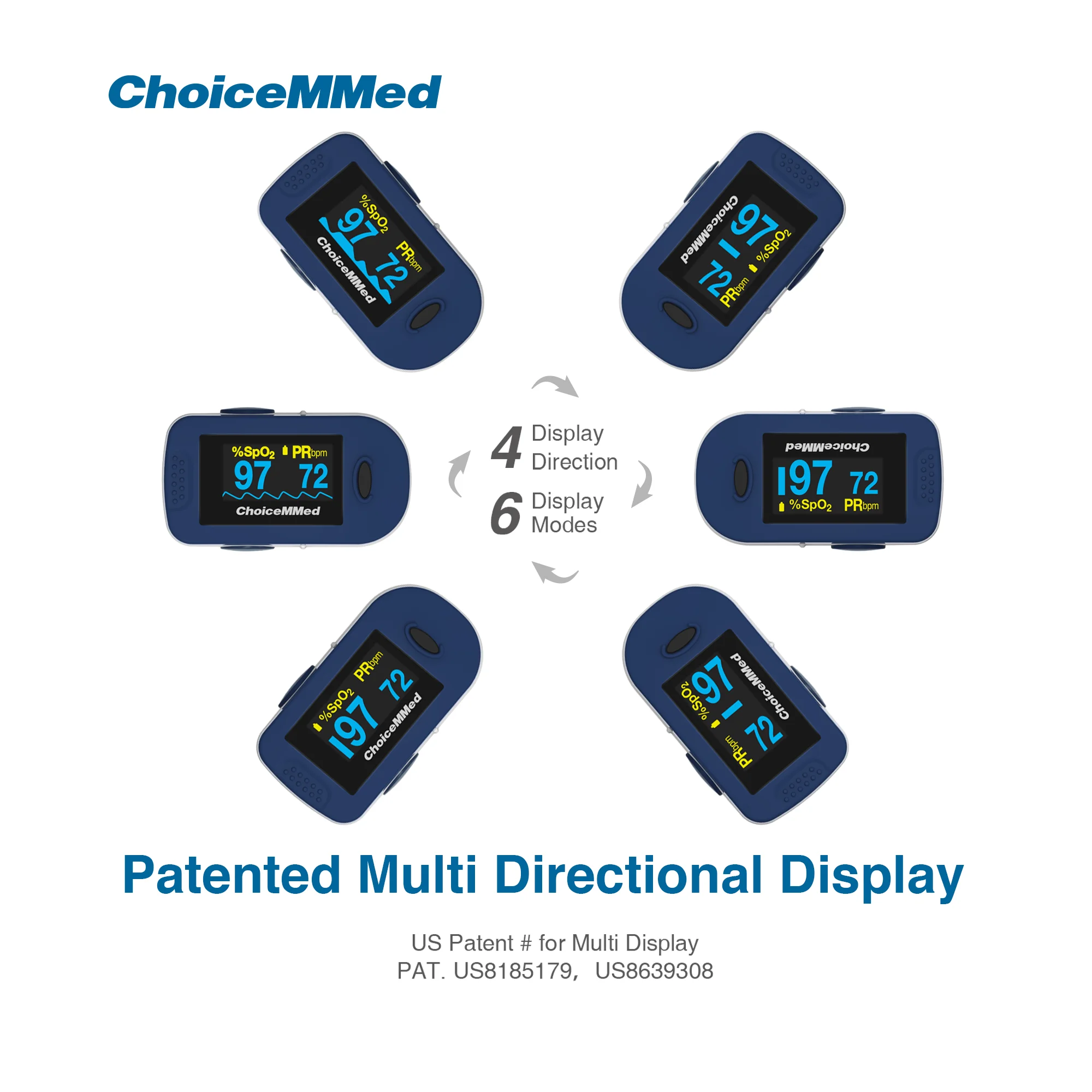 Фото Пальчиковый Пульсоксиметр ChoiceMMed MD300C2, монитор насыщения крови кислородом, пульсометр с OLED-экраном №3