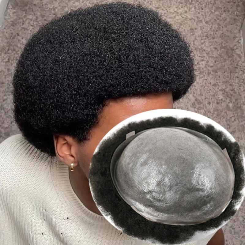 4 мм 6 афро-кудрявый черный мужской кожа из искусственной кожи замена волос