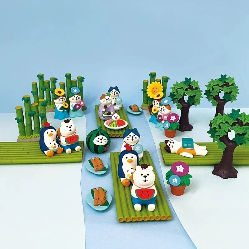 Экшн-фигурки в виде кота на летний день милые украшения арбуза бамбукового леса