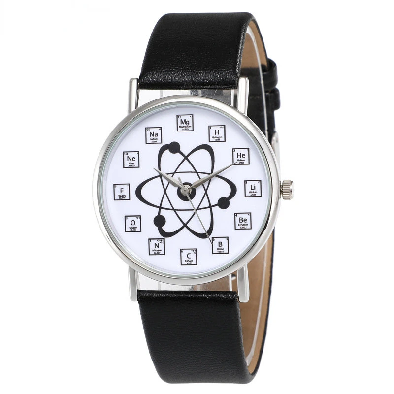 

Ladies Watches Creative Design Chemical Element Markers Molecule Pattern Watches Leather Band Quartz Wristwatches Women Watches