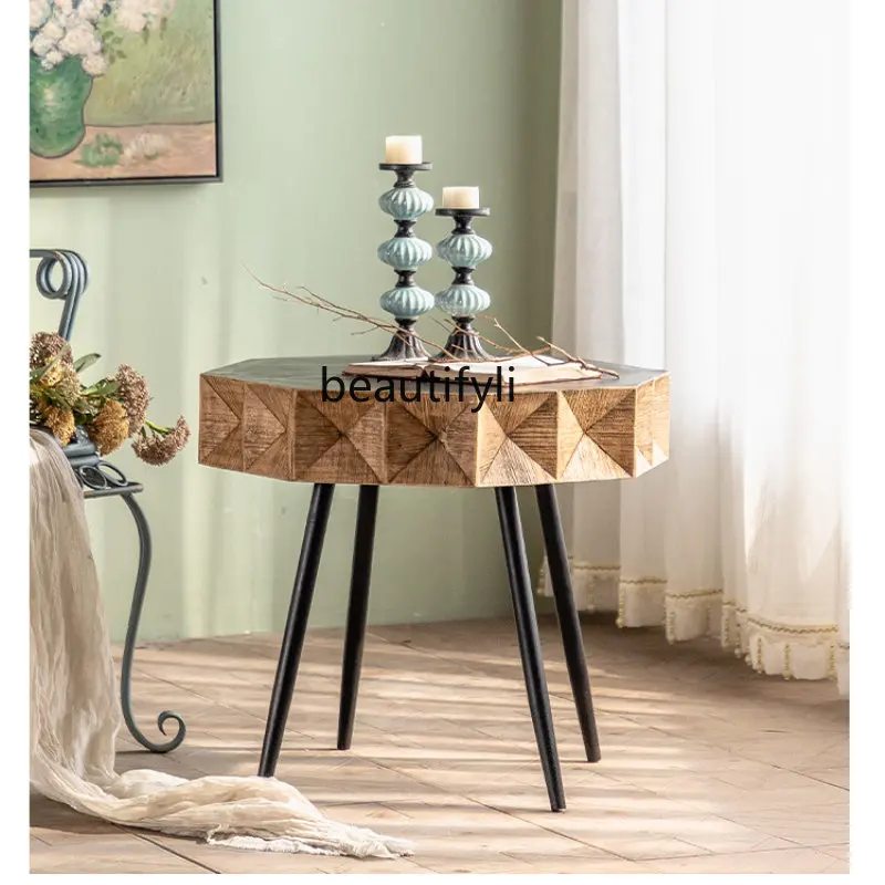 

yj American Retro Solid Wood Small Coffee Table Sofa Side Table Balcony Small round Table Conference Table