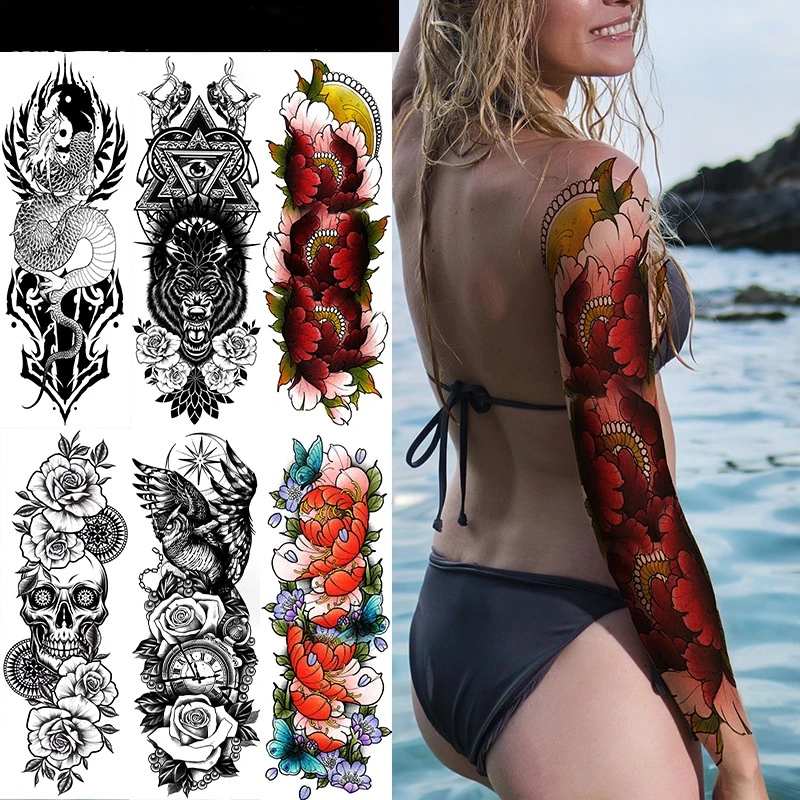 

Waterproof Brand New Temporary Tattoo Stickers Tribal Totem Lion Black Waist Arm Fake Sleeves Waterproof Men Women Tattoos