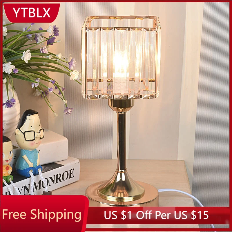 

Современный светодиодный светильник E27, Хрустальная прикроватная лампа для спальни, простая настольная лампа с защитой глаз, освещение для ...