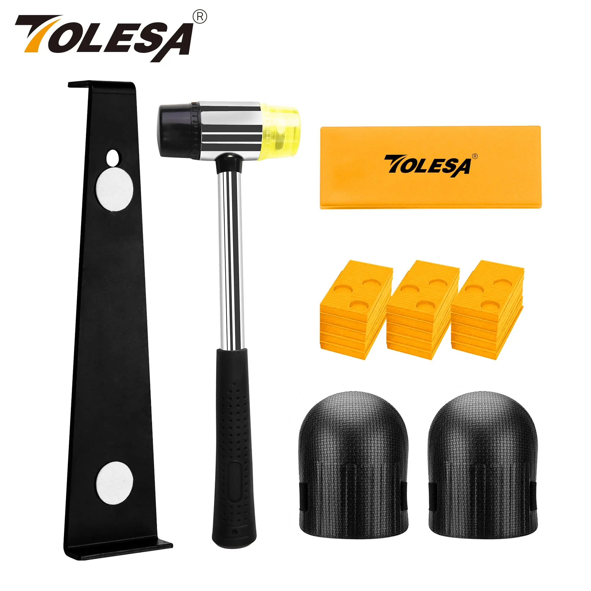 TOLESA Laminate Wood Flooring Installation Kit Vinyl Tools with 30 Spacers, Pull Bar,Tapping Block,Double Faced Mallet,Knee Pads