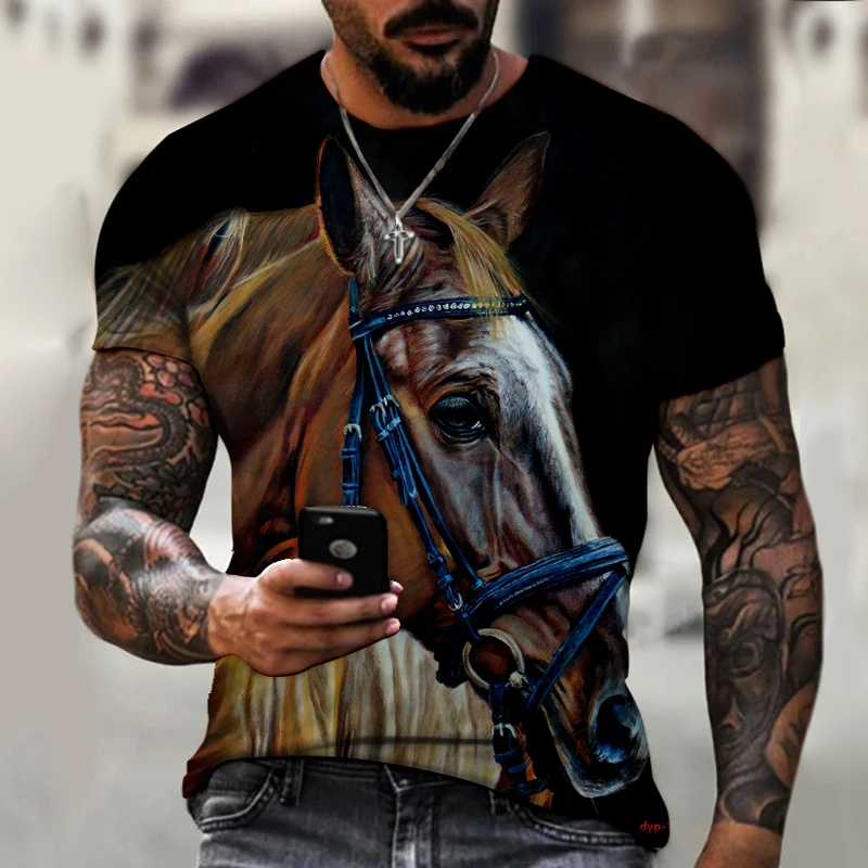 

Summer Men's T-Shirt Horse Racing White Horse Shirt Men Fashion Cool Horse Racing 3D Printed Shirt Extra Size Harajuku T-Shirt