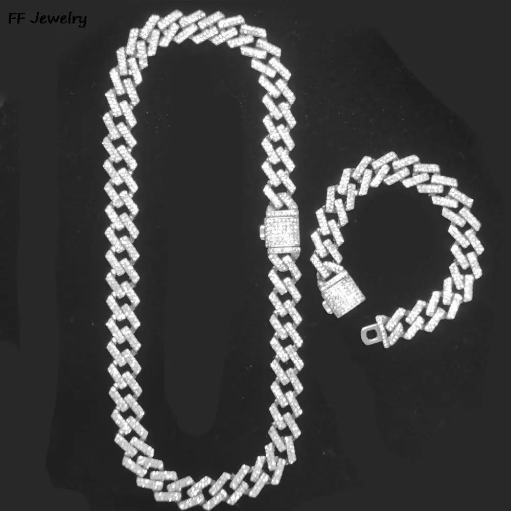 

Necklace+bracelet Hip Hop Miami Curb Cuban Chain Men's Iced Out chain Male Necklaces Rapper Silver Color Necklace Men Jewelry