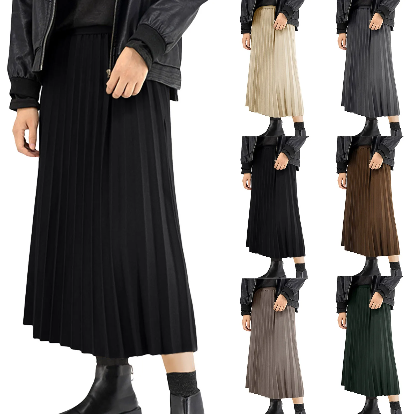 

Женская винтажная плиссированная юбка, Повседневная клетчатая юбка с карманами и высокой талией, длинные плиссированные юбки для женщин