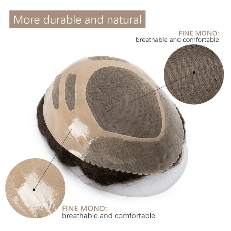 Мужской парик Bond Mono &amp Pu Front And NPU Back Дышащий для мужских волос Протез 100%