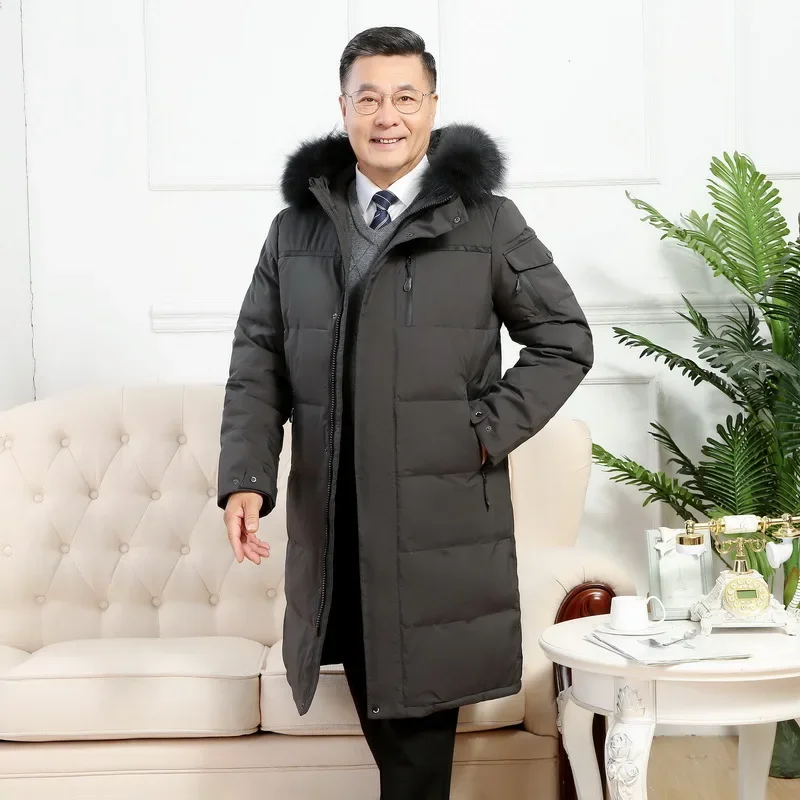 Зимняя куртка для мужчин Пуховик Теплый меховой капюшон Белый гусиный пух Пальто