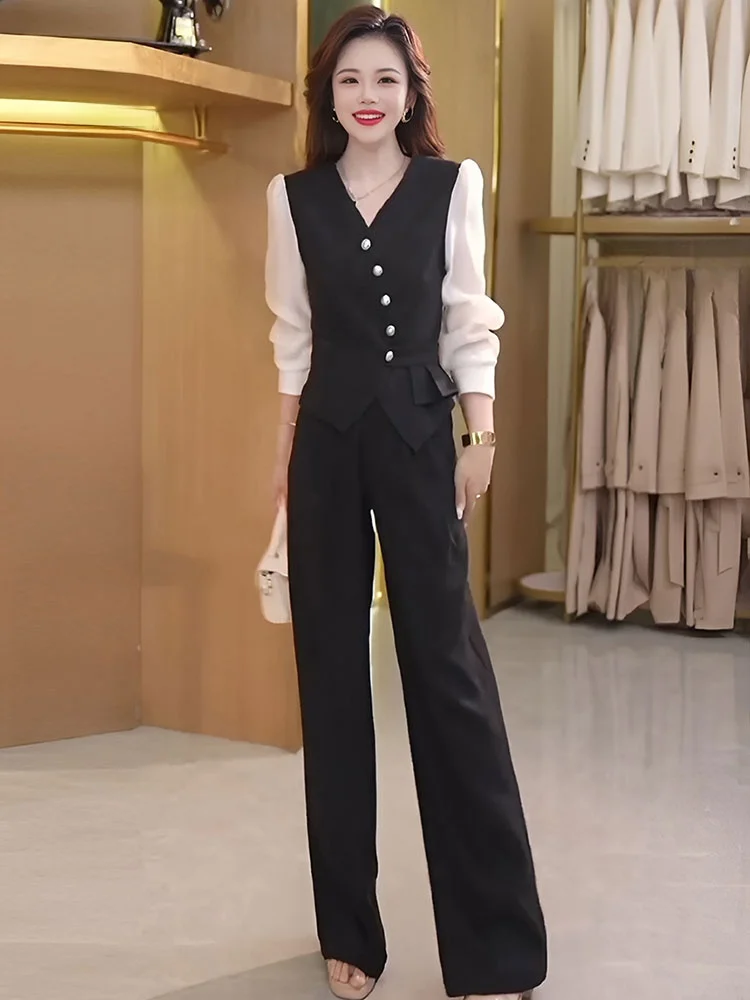Элегантный возрастной широкий женский костюм искусственный жилет из двух частей