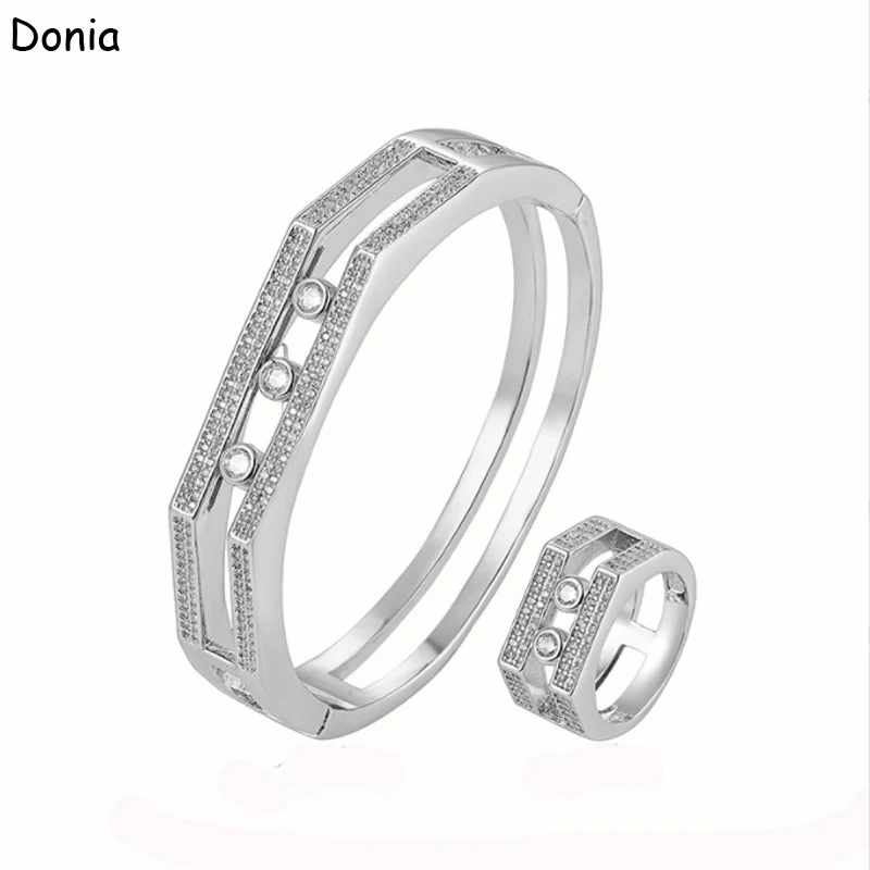 

Donia Jewelry Fashion Double-Row Sliding Titanium Micro-Inlaid AAA Zircon Creative Bracelet Ring Set
