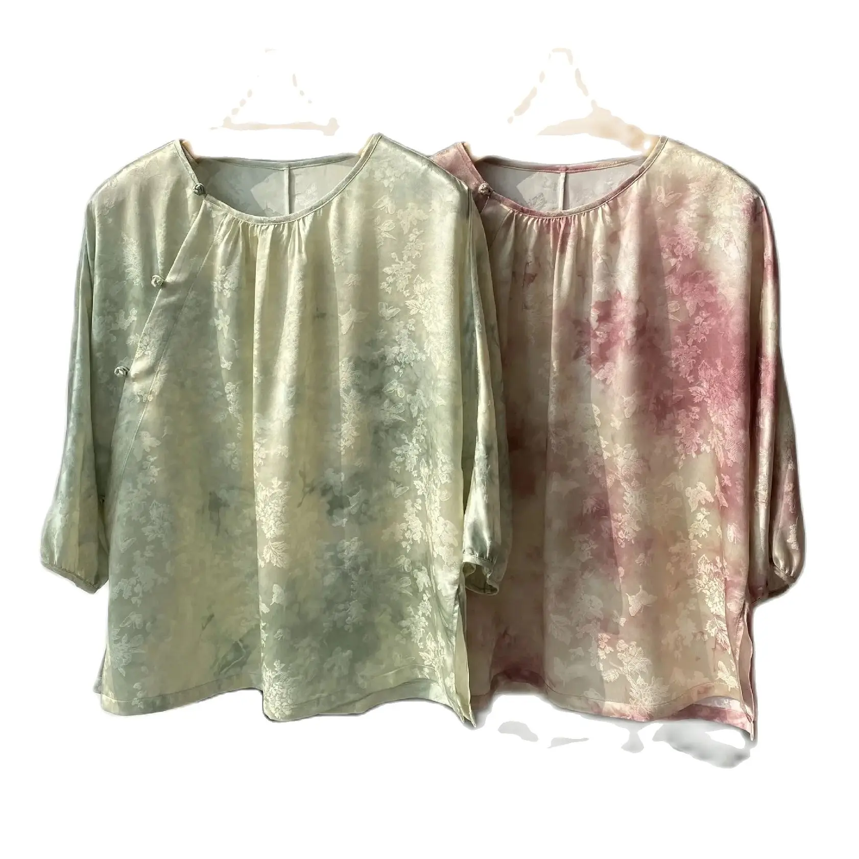 BirdTree 17 9 мм 100% шелк тутового шелкопряда винтажная Новая китайская рубашка Женская