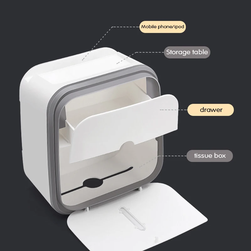 

Wall-mounted tissue box double-layer push-opening and closing waterproof pumping box household bathroom accessories Storage Rack